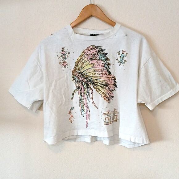 Vintage Diamond Dust native headdress sparkle graphic 1990 crop - Picture 1 of 7
